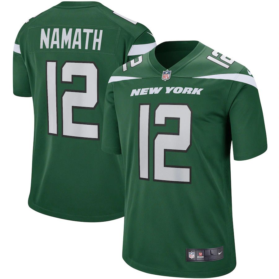 Men New York Jets #12 Joe Namath Nike Gotham Green Game Retired Player NFL Jersey